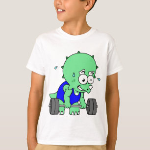 Camiseta Ilustracion De Un Triceratops Levantando Pesos.