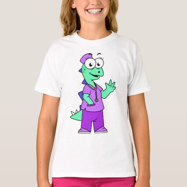 Camiseta Ilustracion De Una Enfermera Estegosauria. (Anverso)