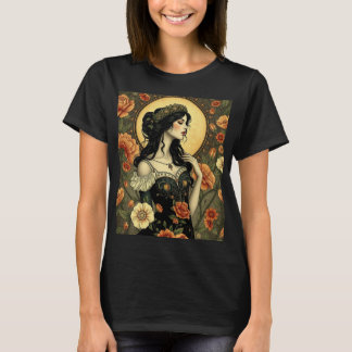 Camiseta Ilustracion de una mujer floral de Art Nouveau