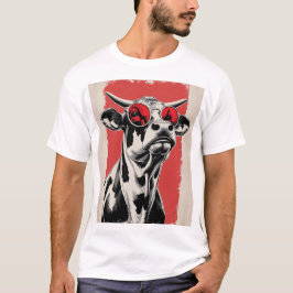 Camiseta Ilustracion de vaca audaz con gafas de sol rojas