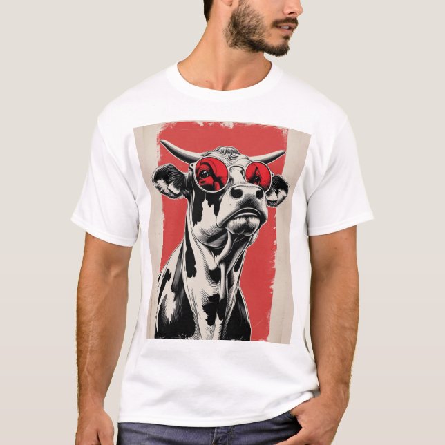 Camiseta Ilustracion de vaca audaz con gafas de sol rojas (Anverso)