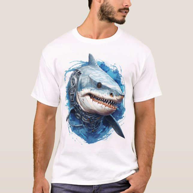 Camiseta Ilustracion de vectores 2D de tiburón Octopus únic (Anverso)