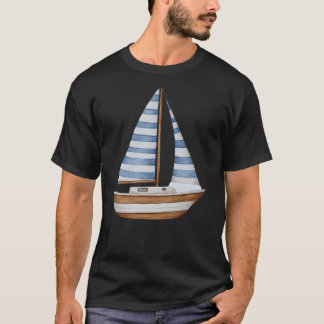 Camiseta Ilustración de velero en acuarela – Azul y Blanco 