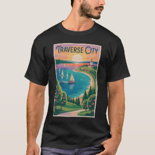 Camiseta Ilustración de viaje a Traverse City Lago Michigan