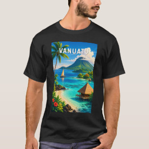Camiseta Ilustración de Viaje de Arte Vintage de Vanuatu