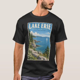 Camiseta Ilustración de viaje de arte vintage del lago Erie