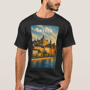 Camiseta Ilustración de viaje de Suecia Arte Vintage