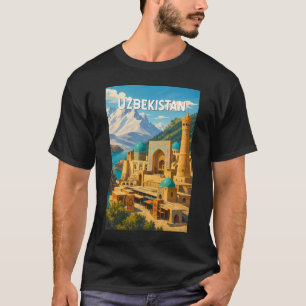 Camiseta Ilustración de viaje de Uzbekistán Arte vintage