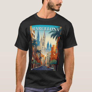 Camiseta Ilustración de viaje retro de Barcelona