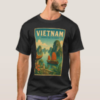 Ilustración de viaje retro de la bahía de Ha Long 