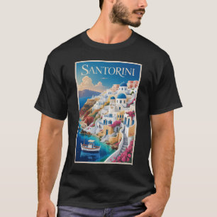 Camiseta Ilustración de viaje vintage de Santorini Grecia