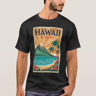 Camiseta Ilustración de Volcán de Hawái Arte de Viaje Vinta