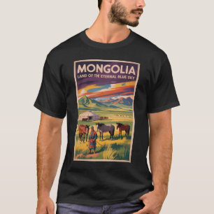 Camiseta Ilustración de yurtas de caballos de Mongolia Arte