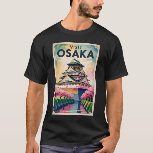 Camiseta Ilustración del Castillo de Osaka Japón Arte de Vi