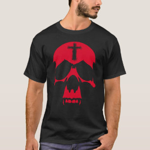 Camiseta ilustracion del cráneo gótico del demonio rojo