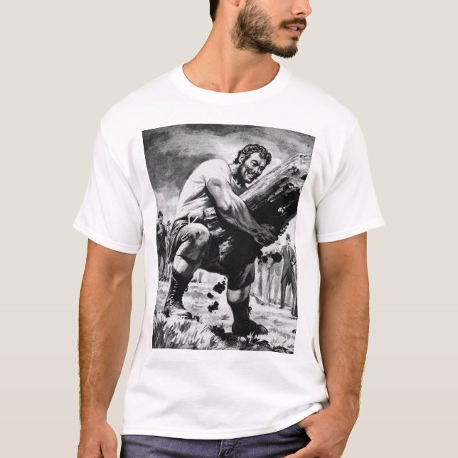 Camiseta Ilustracion del hombre fuerte de antaño levantando (Anverso)