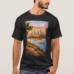 Camiseta Ilustración del horizonte de Manila Filipinas Arte