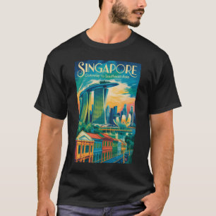 Camiseta Ilustración del horizonte de Singapur Arte de viaj