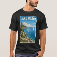 Ilustración del lago Huron Arte de viaje vintage