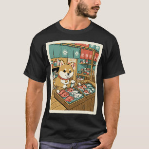 Camiseta Ilustración del mercado de pescado Shiba Inu con J