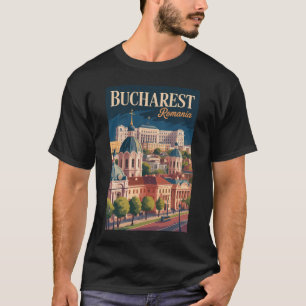 Camiseta Ilustración del paisaje urbano de Bucarest Arte de