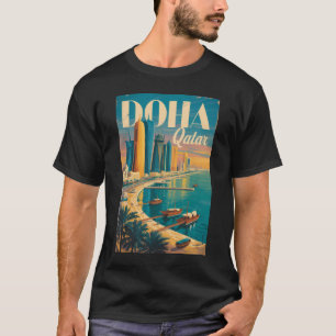 Camiseta Ilustración del paisaje urbano de Doha Qatar Arte 