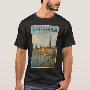 Camiseta Ilustración del paisaje urbano de Estocolmo Suecia