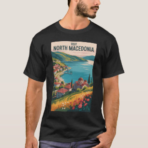 Camiseta Ilustración del paisaje urbano de Macedonia del No