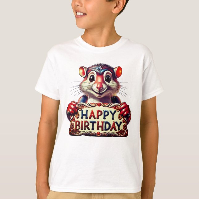 Camiseta Ilustracion del ratón de cumpleaños feliz de perso (Anverso)