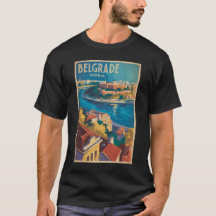 Camiseta Ilustración del río de Belgrado Serbia Arte de via
