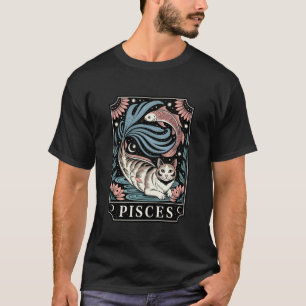 Camiseta Ilustración del Zodiaco de Gato Piscis con Koi Fis