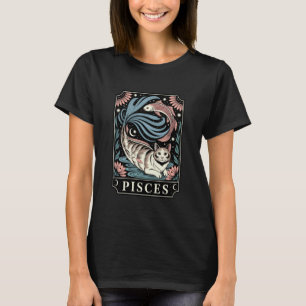 Camiseta Ilustración del Zodiaco de Gato Piscis con Koi Fis