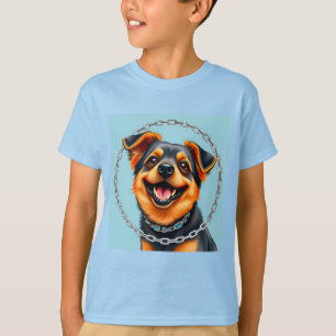 Camiseta Ilustración Digital Colorida de Perro Feliz