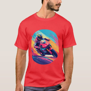 Camiseta Ilustración dinámica de motociclista de carreras