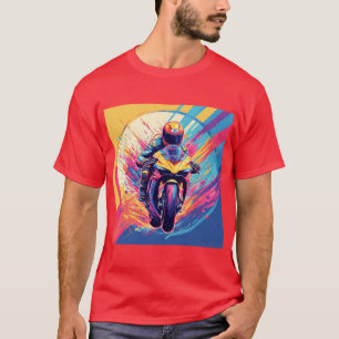 Camiseta Ilustración dinámica de motociclista de carreras