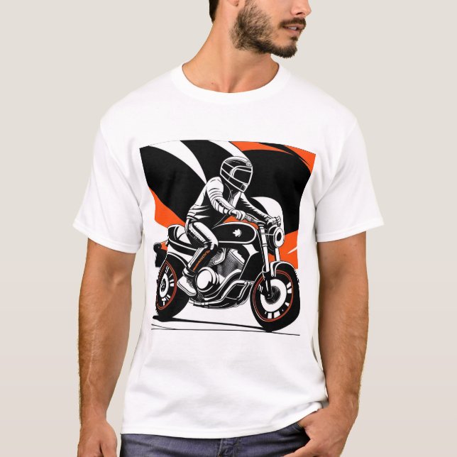Camiseta Ilustracion dinámico en motocicleta con piloto (Anverso)