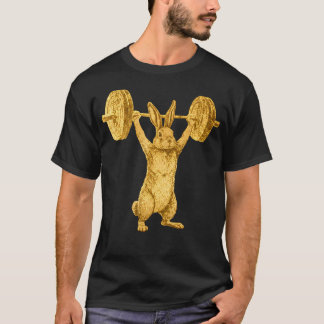 Camiseta Ilustración Divertida de Conejo Levantando Pesas C