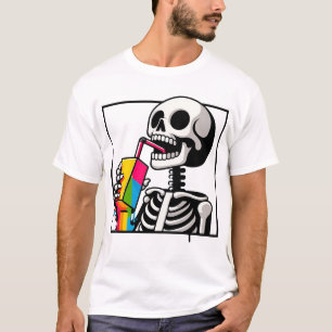 Camiseta Ilustración divertida de esqueleto bebiendo jugo