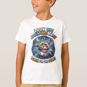 Camiseta Ilustración Divertida de Mapache Explorador Espaci