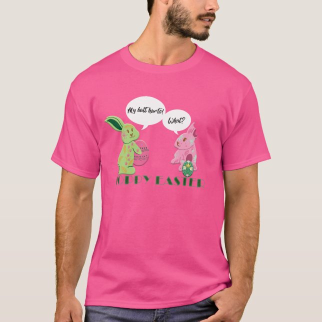 Camiseta Ilustracion divertido Green Pink Easter Bunnies (Anverso)