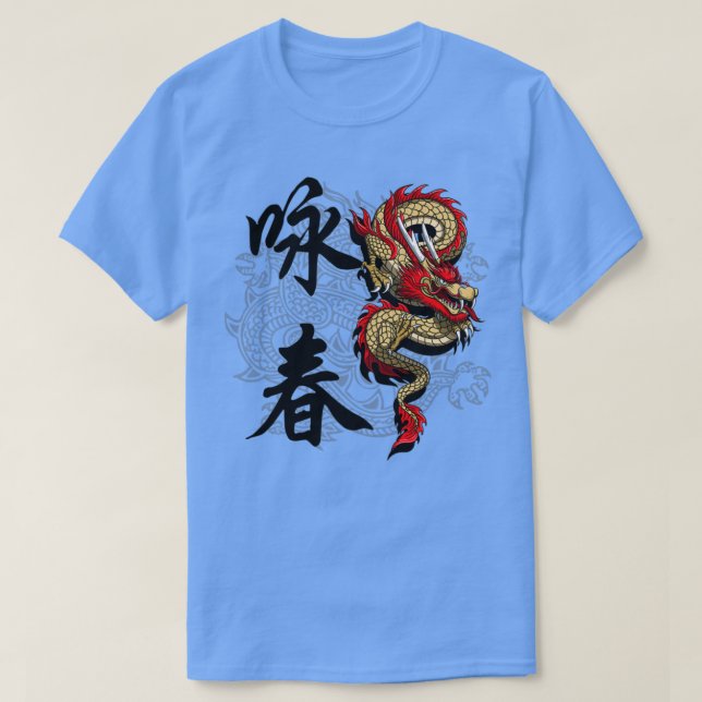 Camiseta Ilustracion Dragon a lo largo de la caligrafía chi (Diseño del anverso)