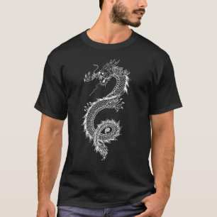 Camiseta Ilustracion Dragon con Dragon Kanji 竜 Blanco