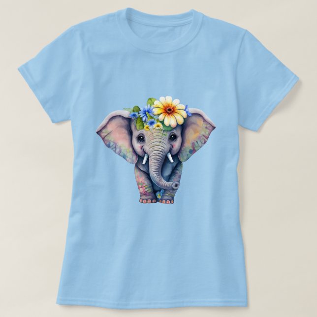 Camiseta Ilustracion elefante con cabeza floral (Diseño del anverso)
