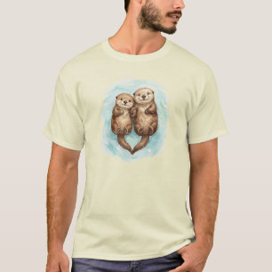 Camiseta Ilustración en Acuarela de Adorables Nutrias Marin