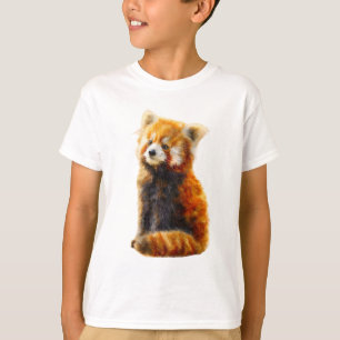 Camiseta Ilustración en Acuarela de Panda Rojo Esponjoso pa