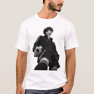 Camiseta Ilustración en blanco y negro de chico de anime fu
