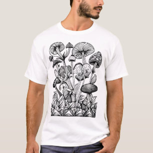 Camiseta Ilustracion floral colorido y hongo