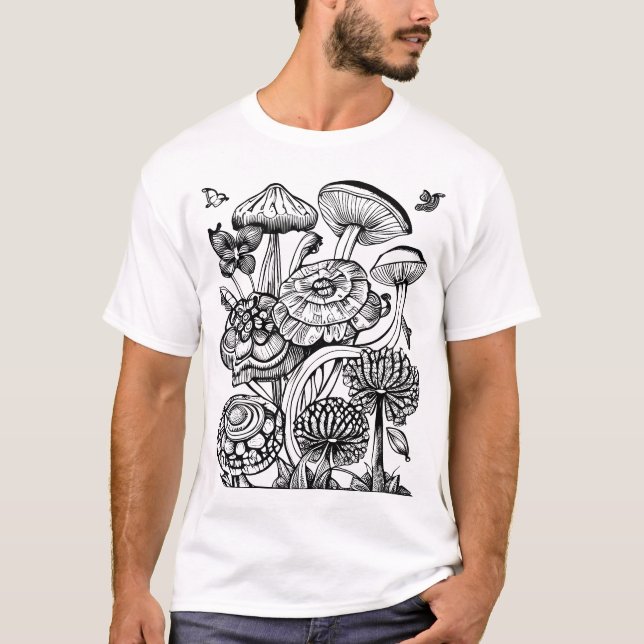Camiseta Ilustracion floral colorido y hongo (Anverso)