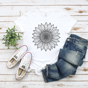 Camiseta Ilustración floral de girasol en línea artística 