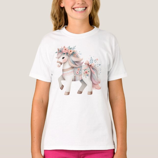Camiseta Ilustracion Floral Pastel Horse Fantasy (Anverso)